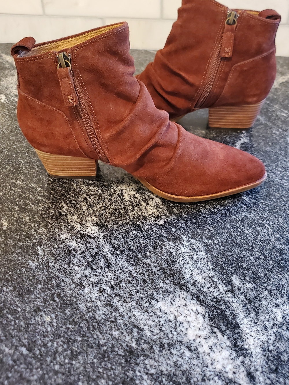 Kelsi Dagger Suede Ankle Booties in Rust